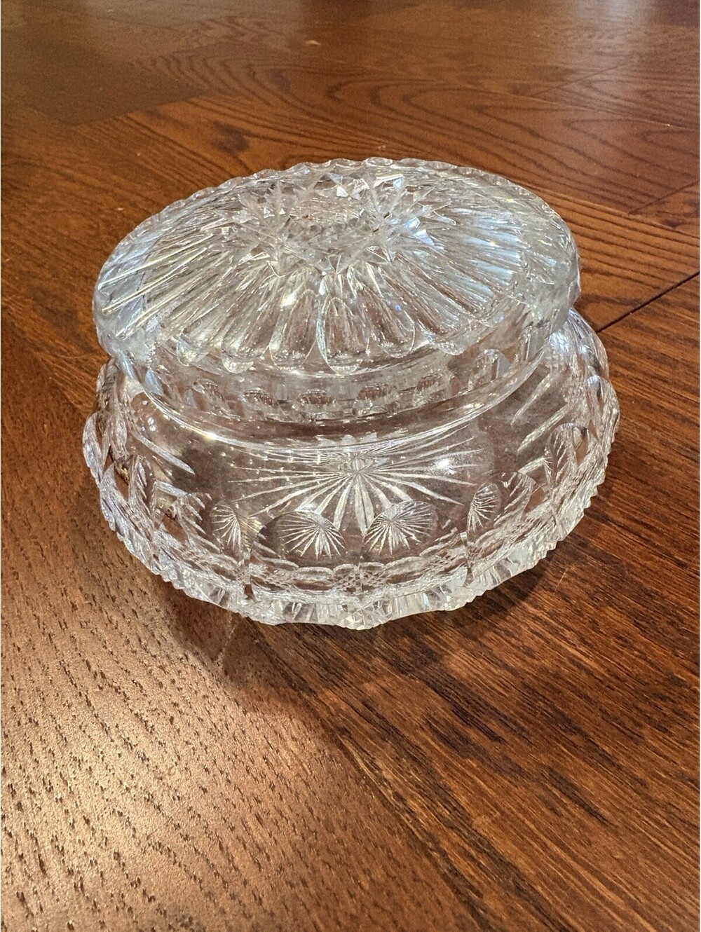 Vintage Brilliant Cut Crystal Covered Trinket Box Dresser Jar Powder Dish